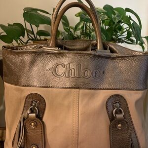 Chloe Metallic Brown and Tan Tote